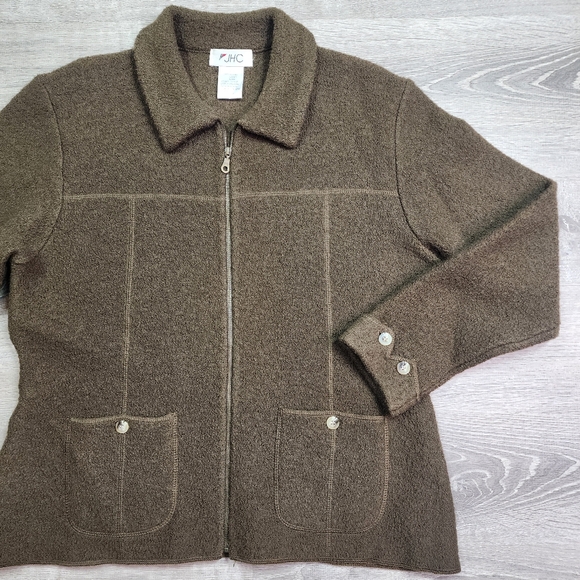 VINTAGE JH COLLECTIBLES Wool Green Zip Up Coat Jacket Large - Picture 16 of 16